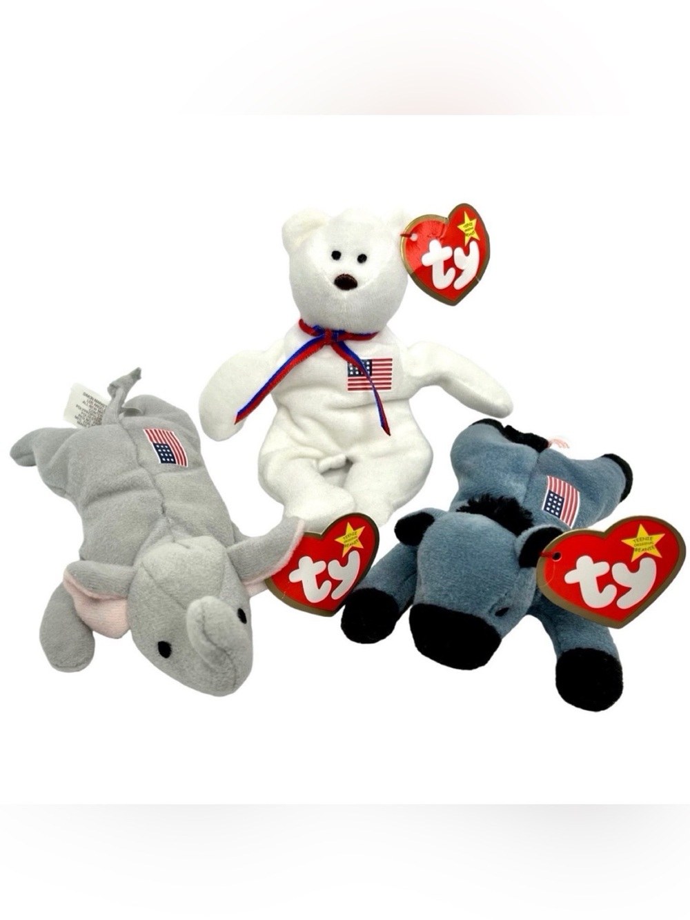 USA 5" Teenie Beanie Babies Lot American Trio Righty Lefty Libearty Liberty